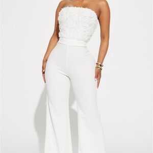 3D floral jumpsuit white